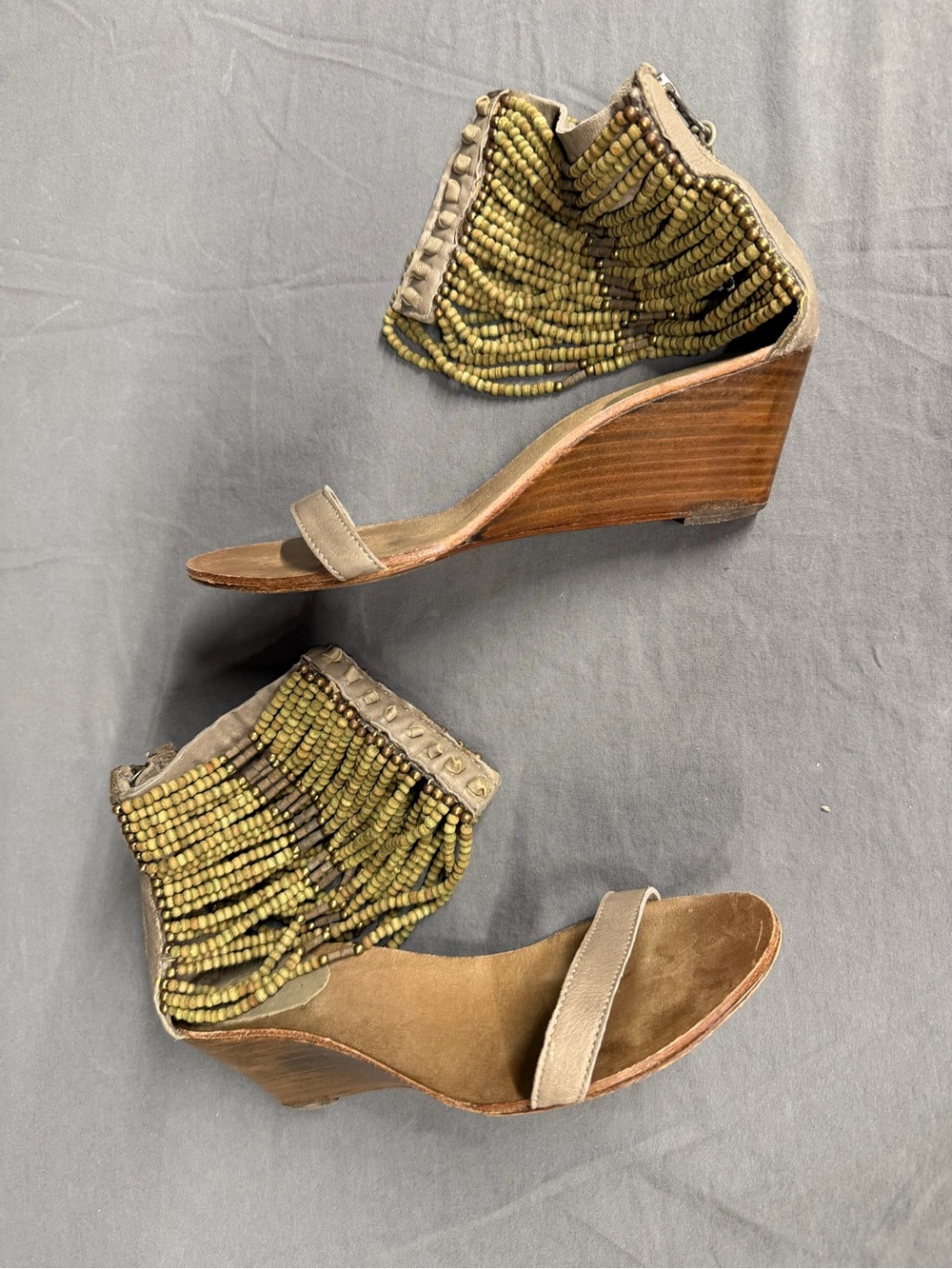 Anthropologie SAGE bohemian summer wedge beaded sandals